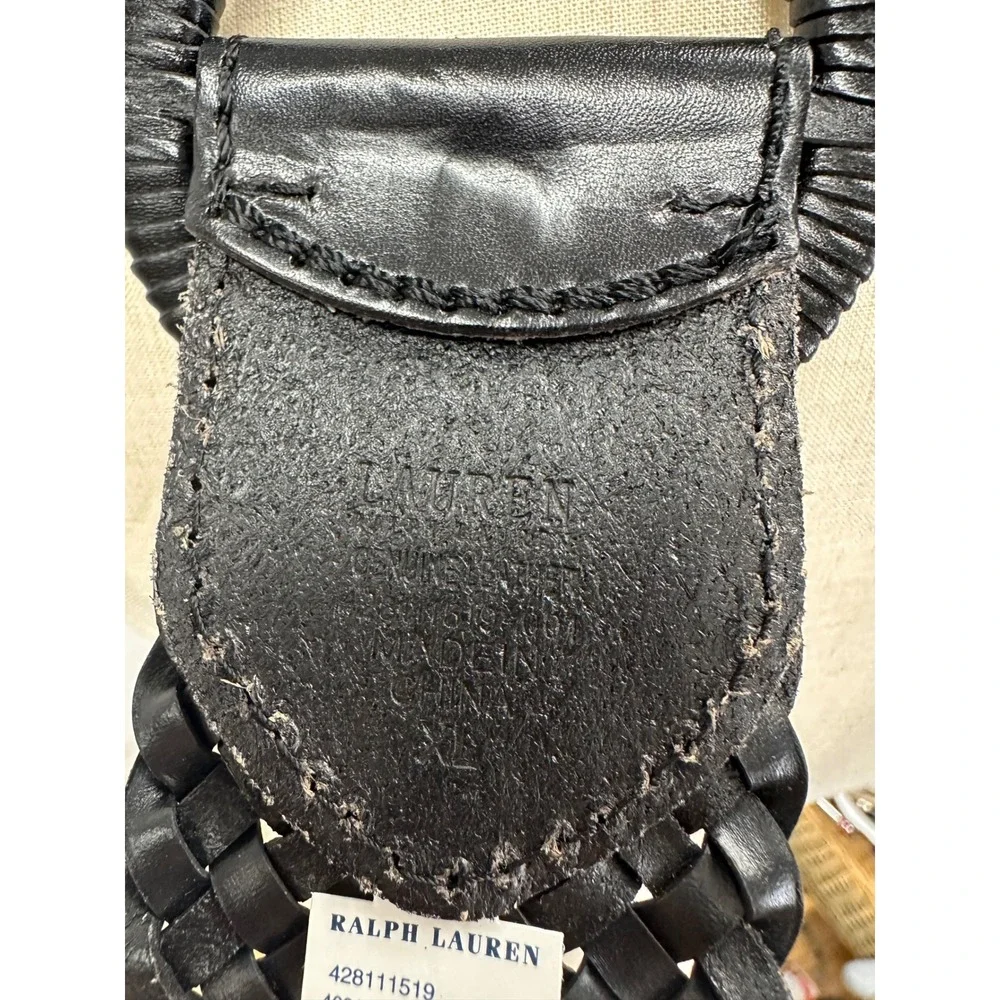 Lauren Ralph Lauren Black Braided O Ring ‎ Leather Wide Waist Belt Size X Large